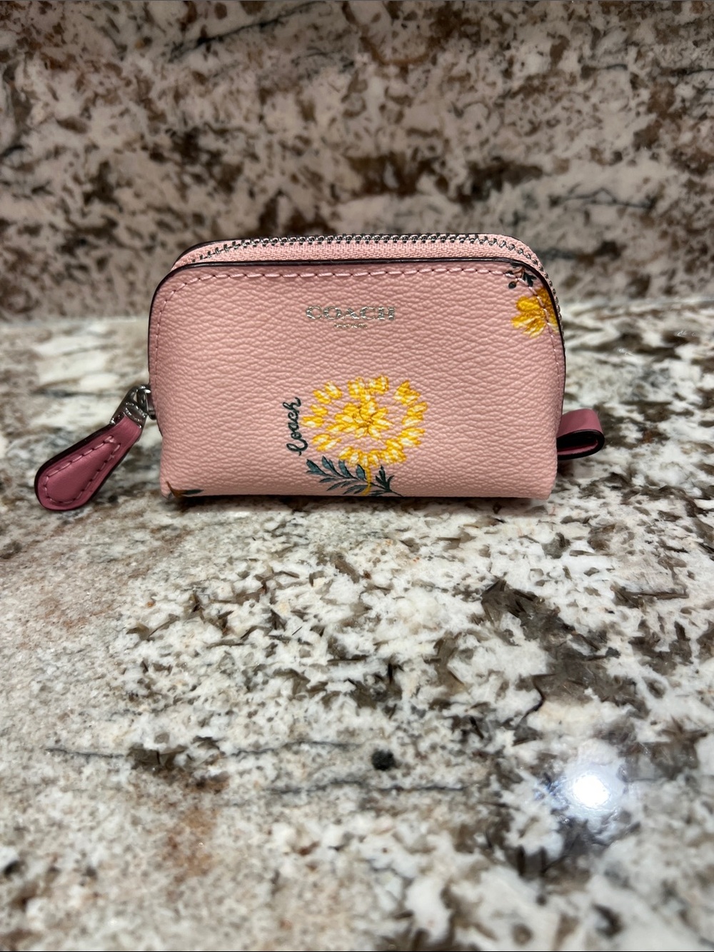 Coach Pink Floral Mini Zip Cosmetic Pouch
